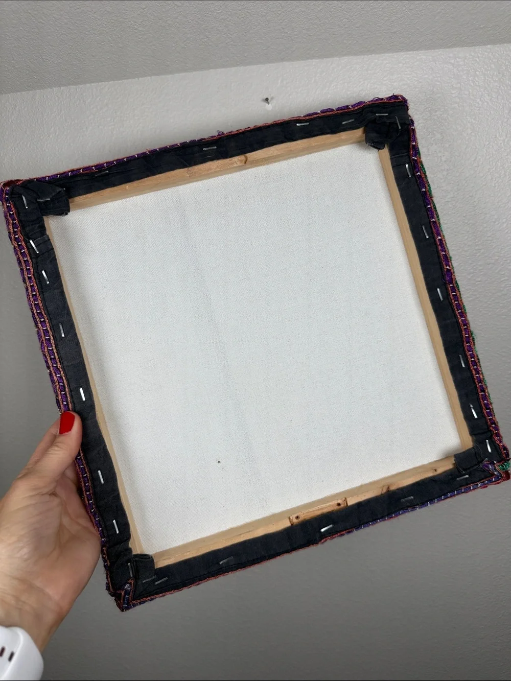 Vintage Tapestry Embroidered Mirrors Jewel Tones Crewel Square Wall Hanging
